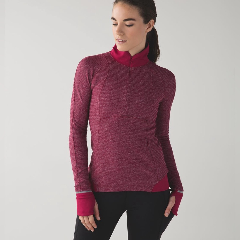 Lululemon Runderful 1/2 Zip Mini Check Bordeaux Berry Thumbholes Sweater Size 6